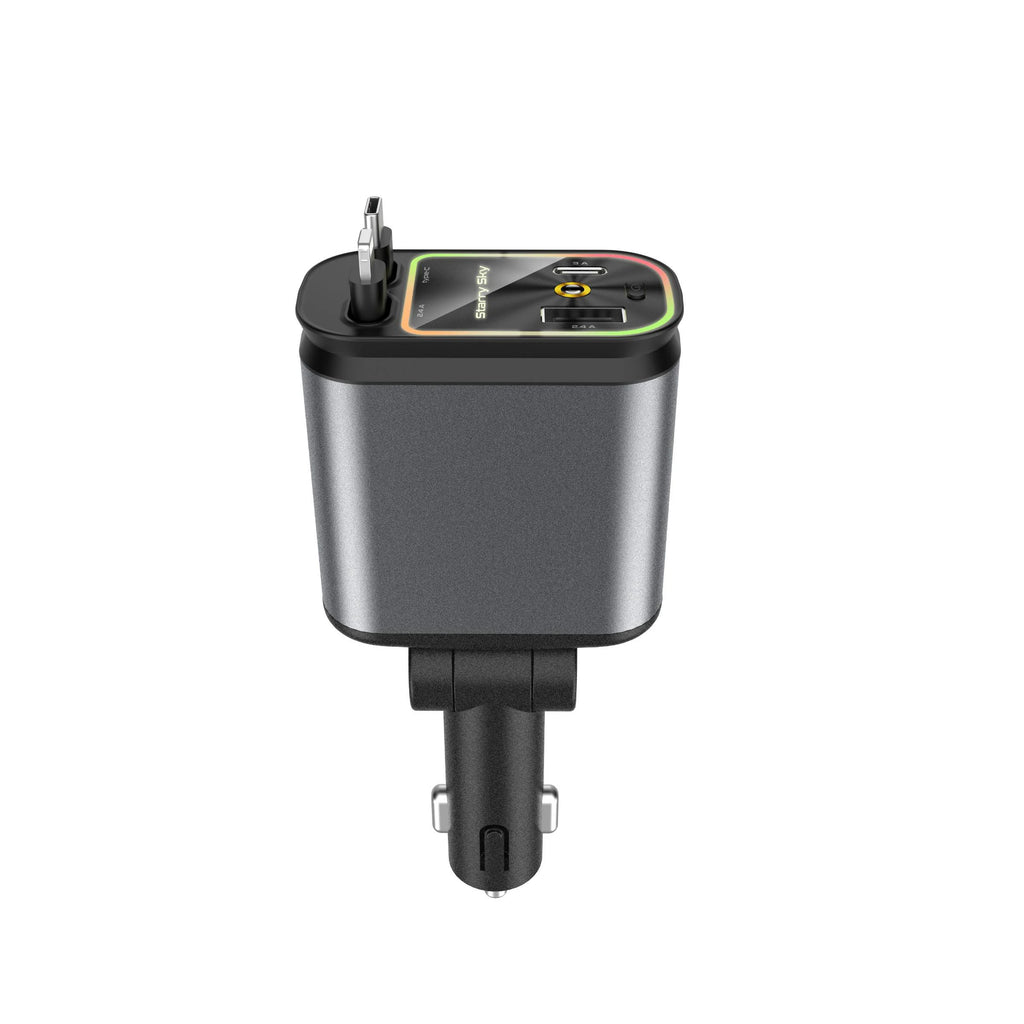 W&O 66W Fast Car Charger with Starlight (Red) Retractable Car Charger 2 USB Ports For iPhone 6-17 and Android 12-24V Car