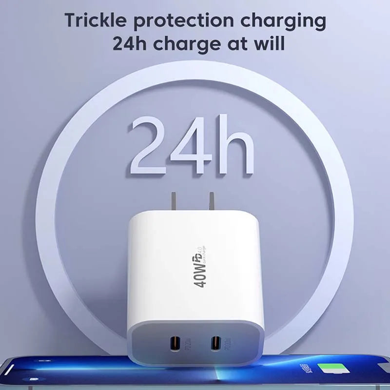 40W Fast Charger Type C Dual Port PD Fast Charging Charger A