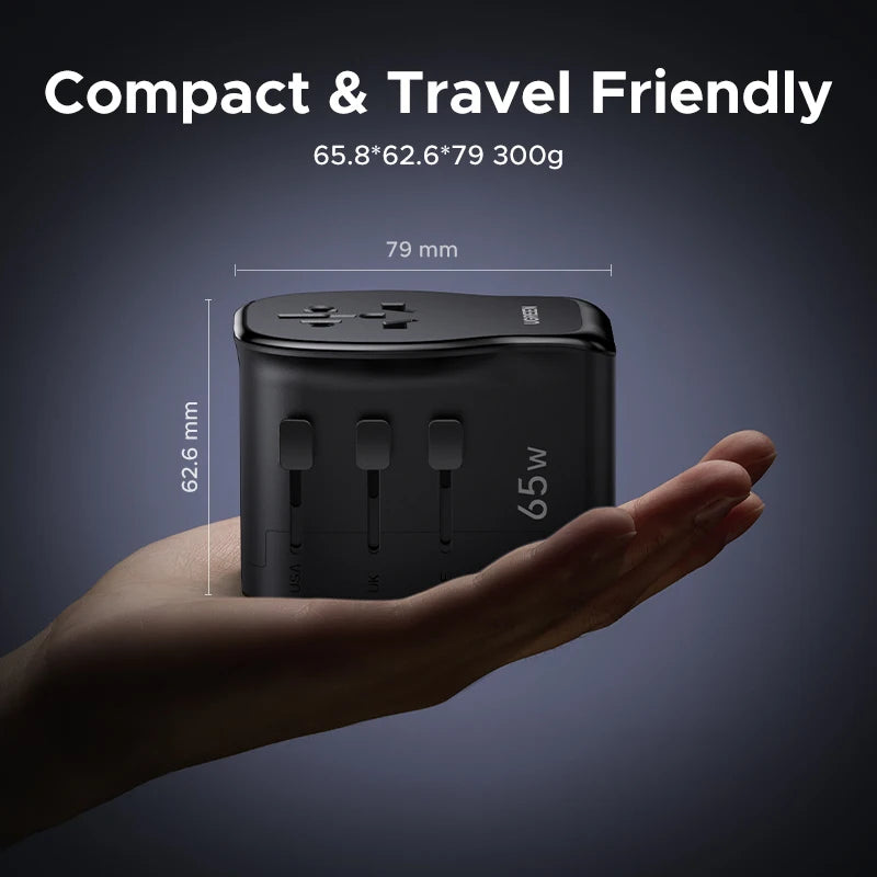 UGREEN 65W GaN Universal Travel Adapter 2 USB-C 1 USB-A AC S