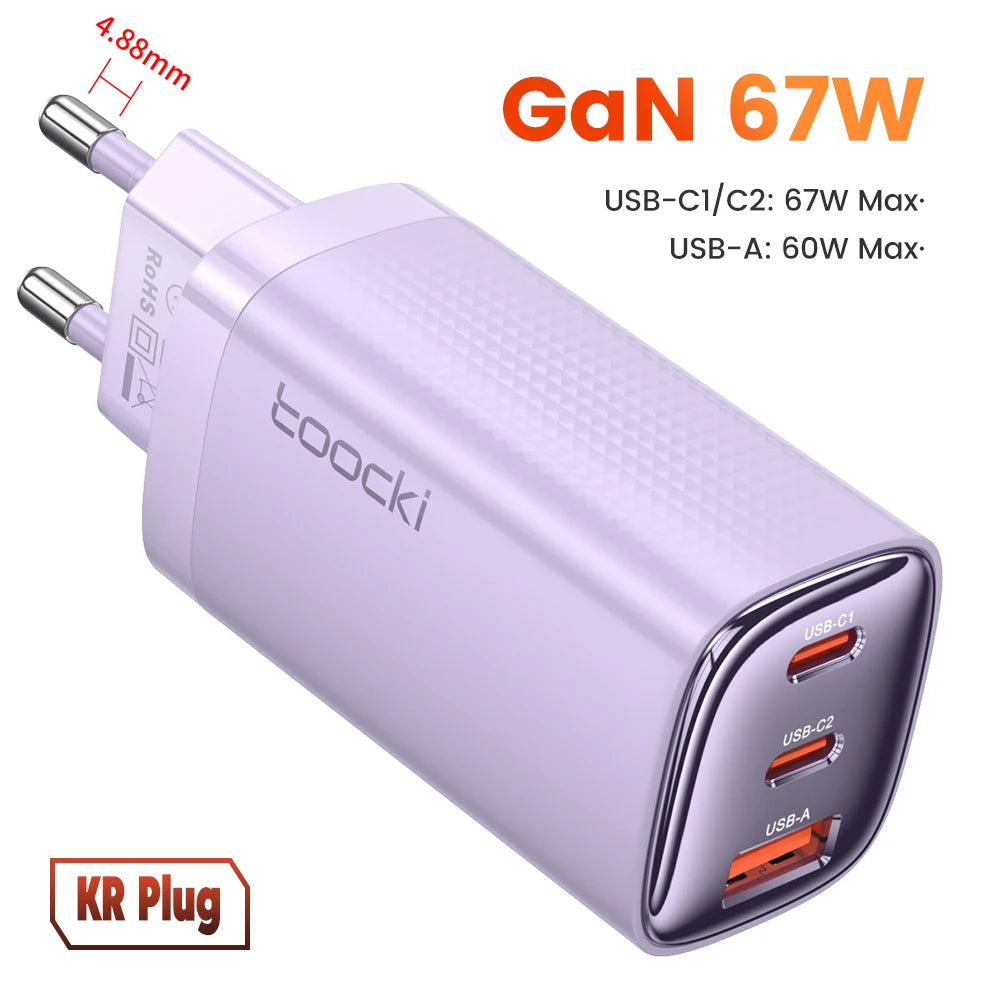 Toocki 67W GaN USB Type C Charger Digital Display 65W 45W PPS PD QC4.0 Quick Charge For Macbook Laptop IPAD Tablet iPhone 15 14