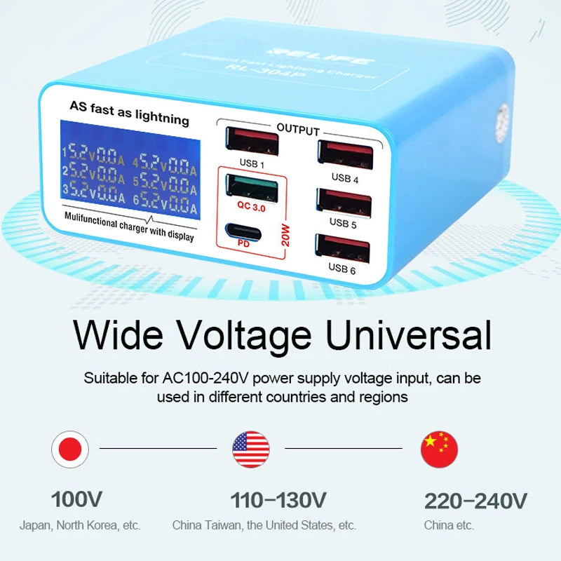 RELIFE RL-304P RL-304N RL-304S Smart 6 Port USB Digital Disp