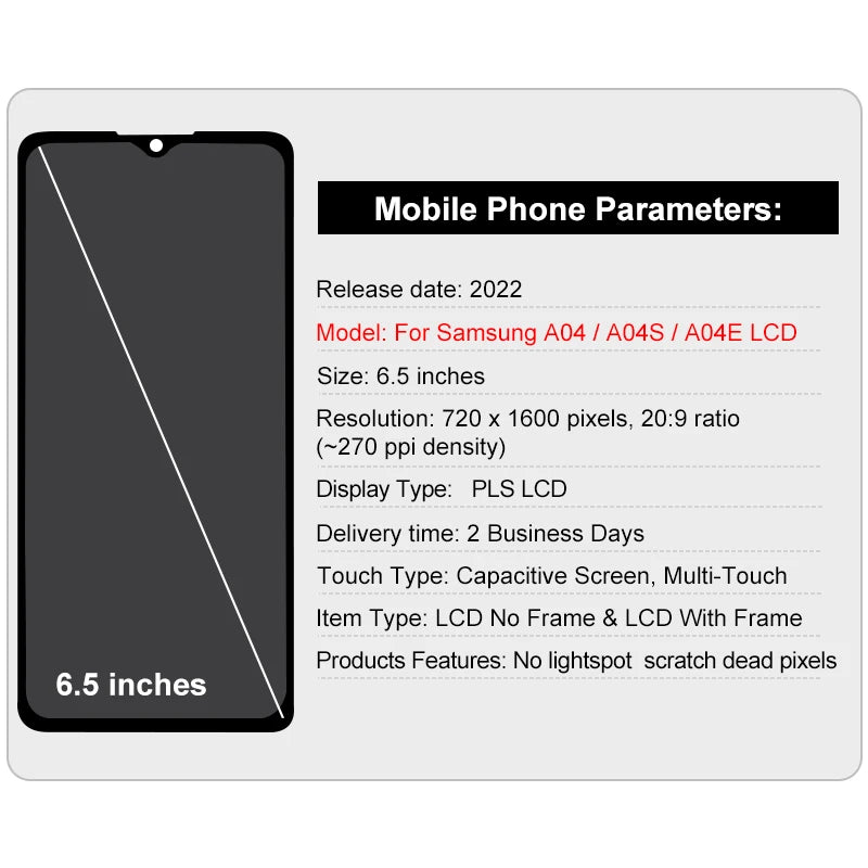 A045 For Samsung Galaxy A04 LCD A045F Display A04S A047 A047