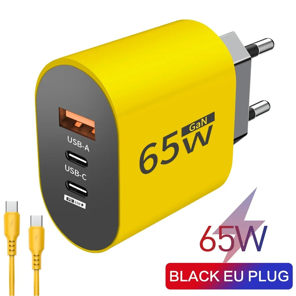 GaN 65W USB Type C EU/US Plug Charger Mobile Phone Power Adapters For iPhone Xiaomi Huawei Samsung Quick Charging Wall Charger