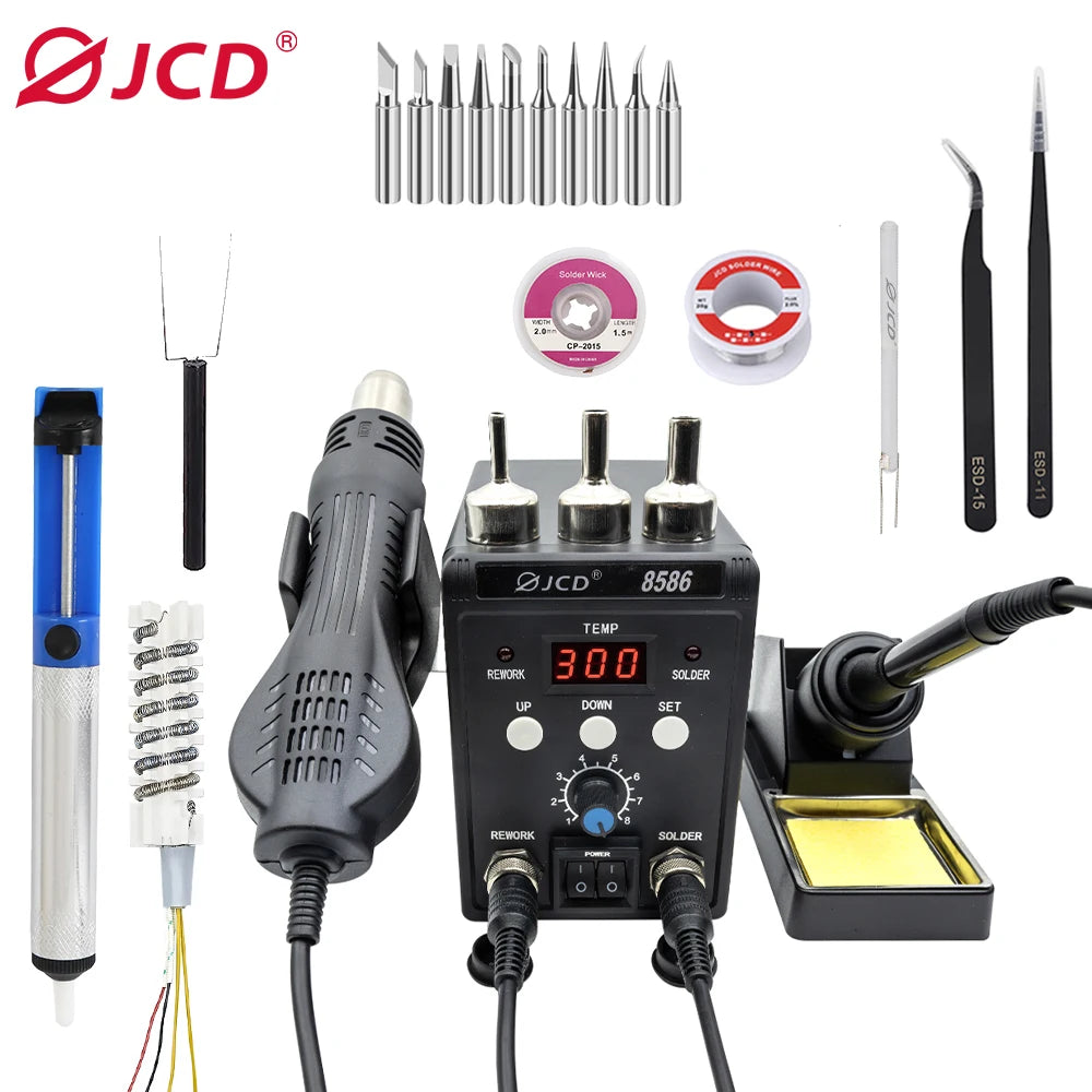 JCD 8586 Soldering Station 2 in 1 LCD Digital Display Welding Rework Station for Cell-phone BGA SMD PCB IC Repair Solder Tools