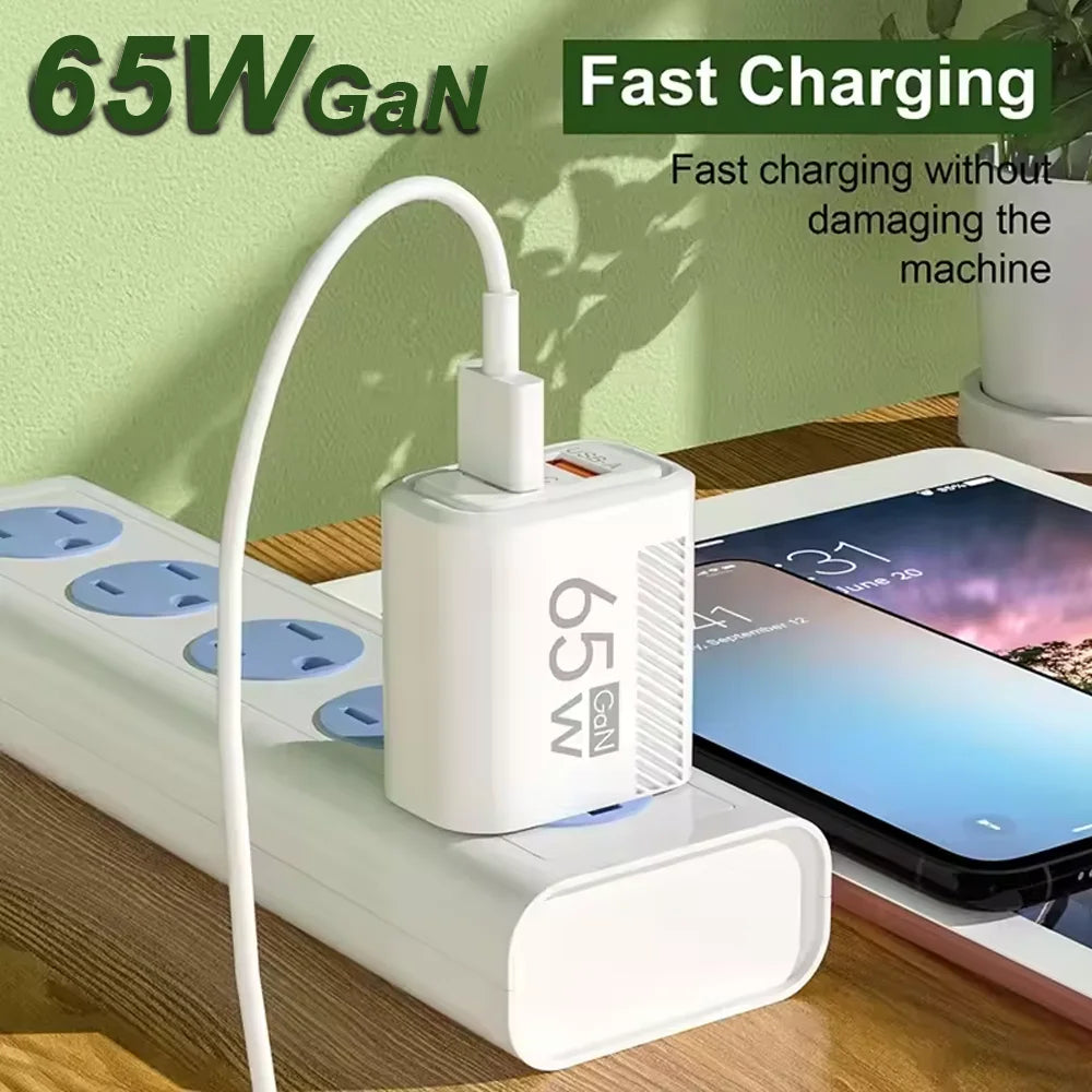 65W GaN USB Charger PD QC3.0 EU/US Plug Wall Charger Adapter