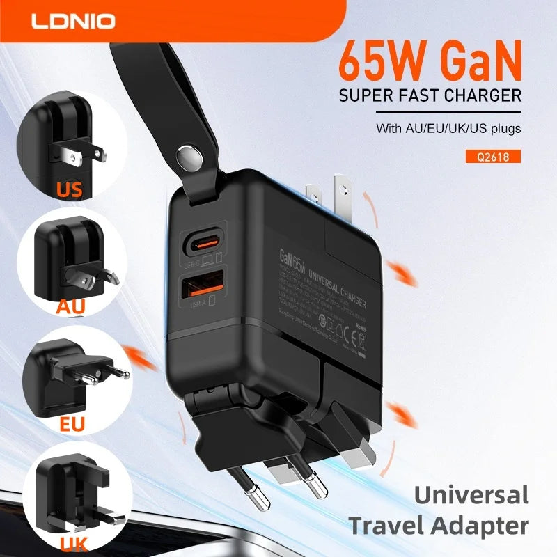 LDNIO GaN 65W Fast Charger Type C Universal Travel Adapter W