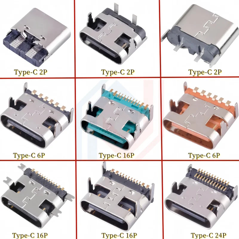USB Connector Type C Female Charging Port Jack 2/4/6/16 Pin 