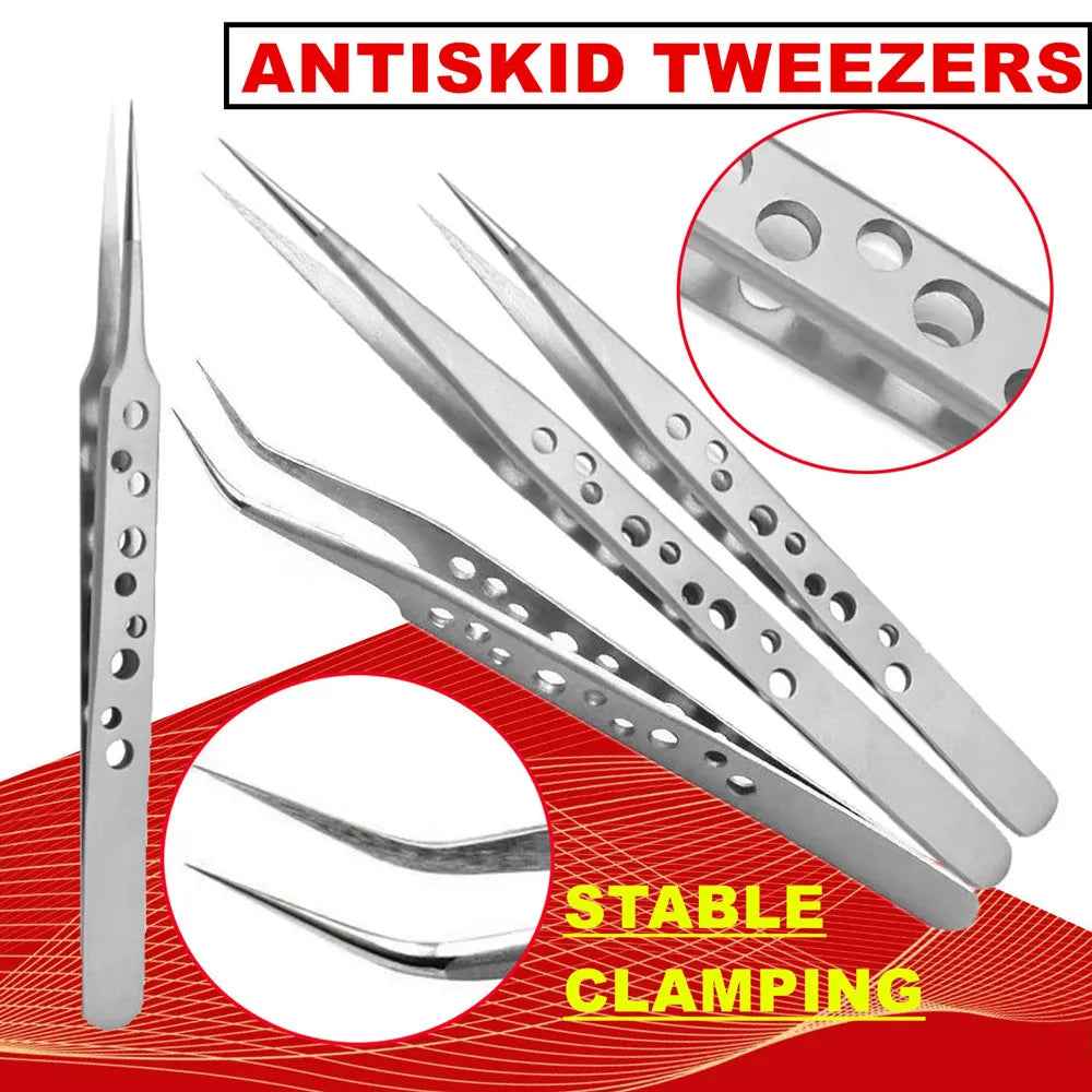10Pcs Tweezers Set With Bag Industrial Electronic ESD Stainl