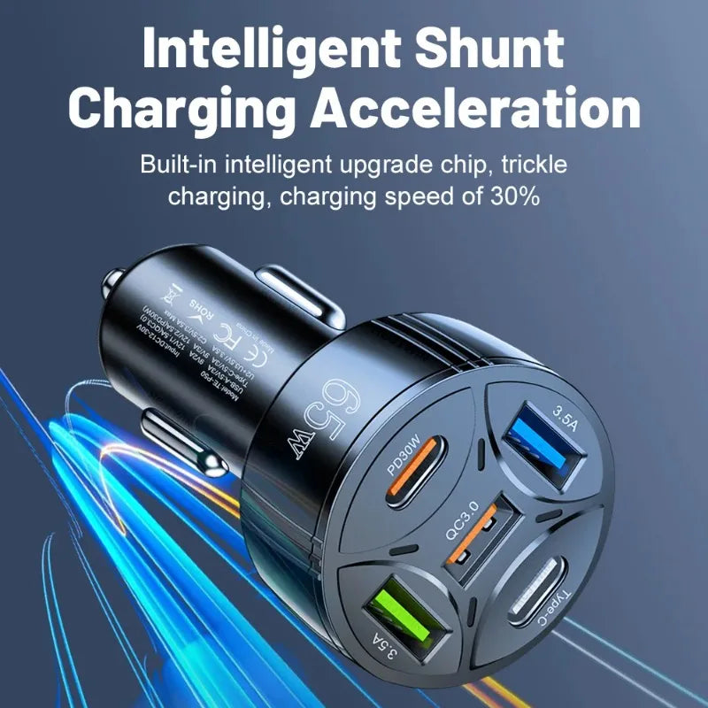 5 Port 65W USB Car Chargers Type C Car Charger Fast Charging