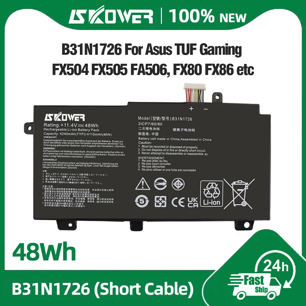 SKOWER B31N1726 Battery for ASUS A15 FA506IU A17 FA706II FX80 FX80G FX80GM FX86FE TUF Gaming FX504GD FX504GE FX505DT FX505DV