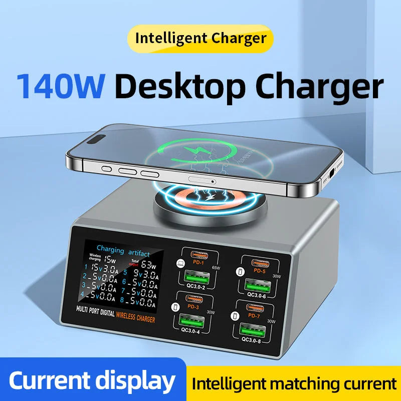 140W Smart Quick Charger 8-Port USB Charging Station for Mul