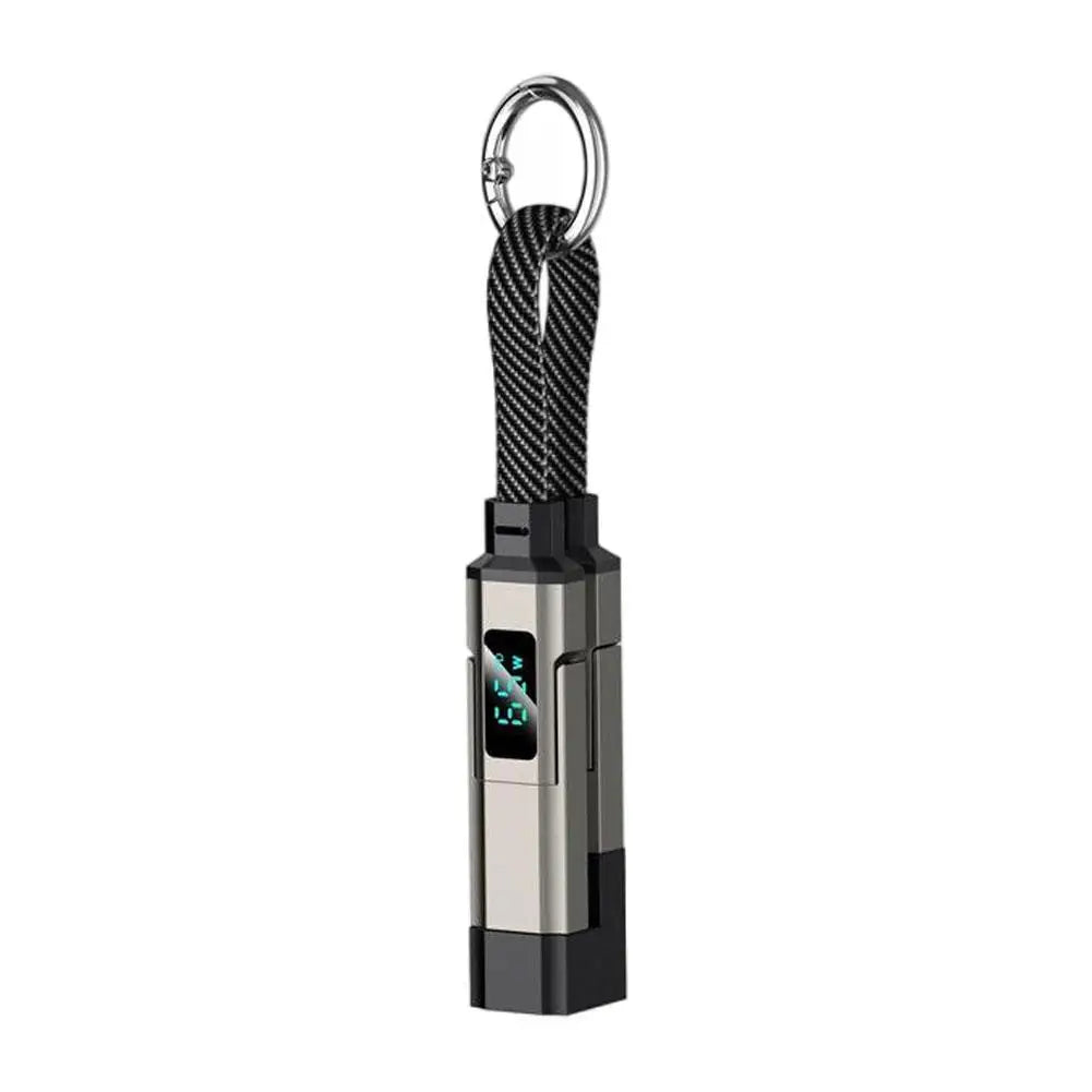 4-in-1 Keychain USB C Cable with V/A/W Display 65W Fast Charging with LED Charger Cord for iPhone 16/15 iPad MacBook Samsung