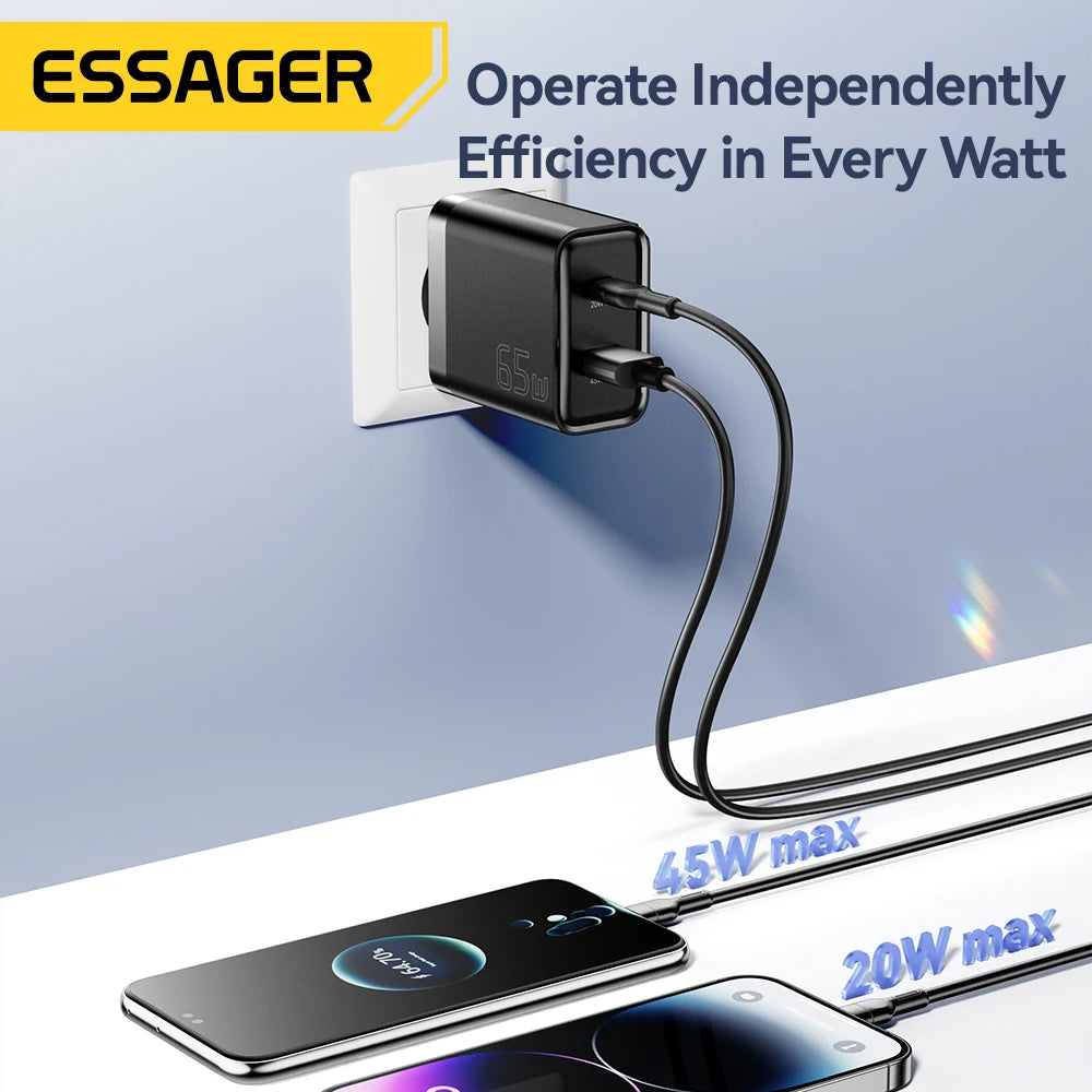 Essager 65W GaN Charger QC 4.0 PD 3.0 Type C USB Charger for