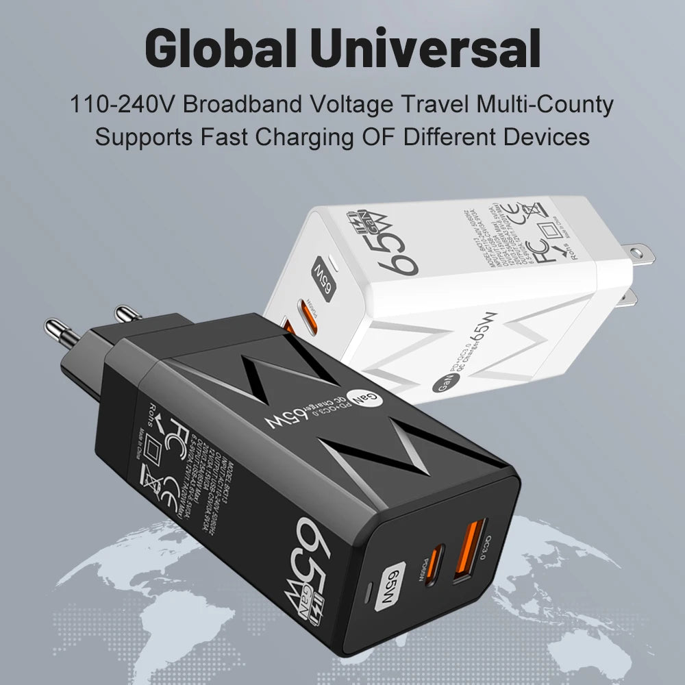 PD 65W GaN Charger for Ipad Laptop USB Type C Super Fast Cha