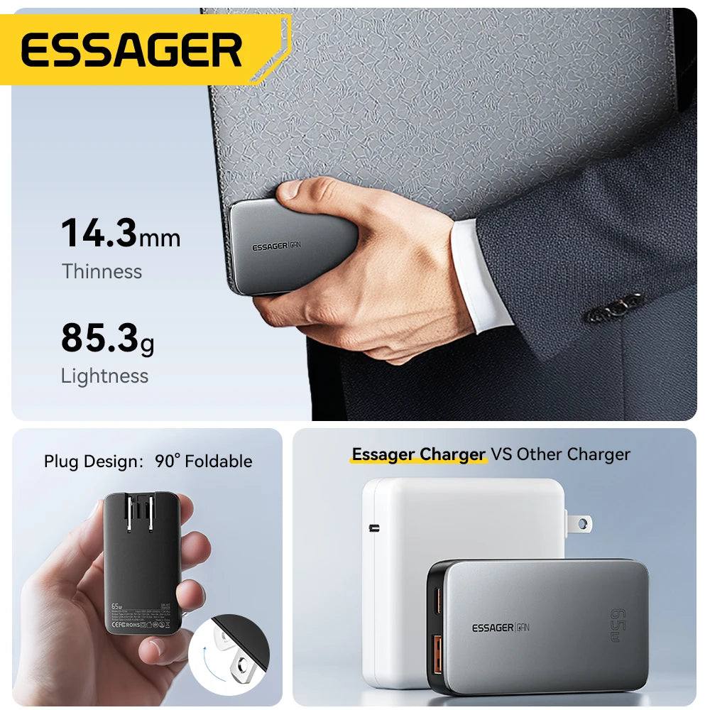 Essager Ultra Thin 65W GaN Travel Charger Quick Charge 4.0 P