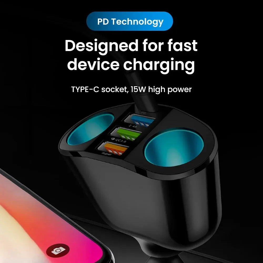 66W Fast Charging Car Charger QC3.0 Cigarette Lighter Multif