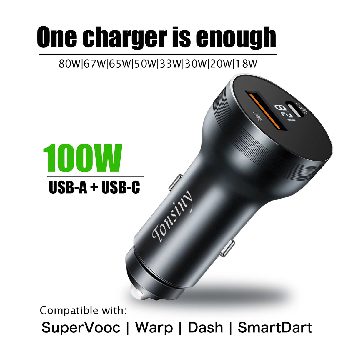 2 port Car Charger for OPPO Find X5/Reno8 80W/65W Warp car a
