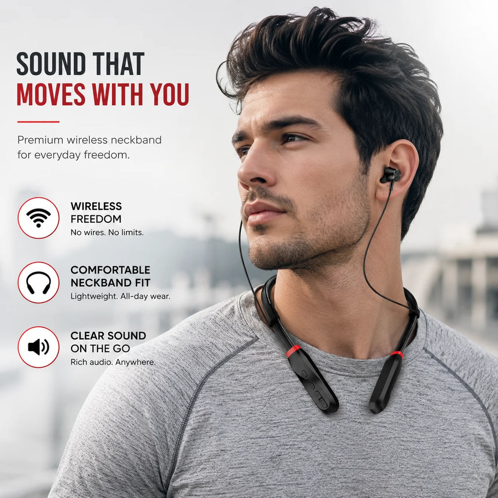 Bluetooth 5.4 Neckband Wireless Earbuds with Mic 100H Standb