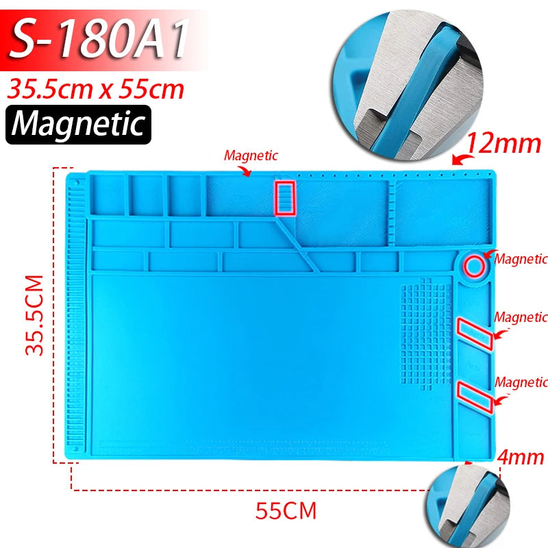 Soldering Station Mat Silicone Work Mat Heat Resistant 932 F Anti-Static Magnetic Mat for Electronic Phone Laptop Watch Repair