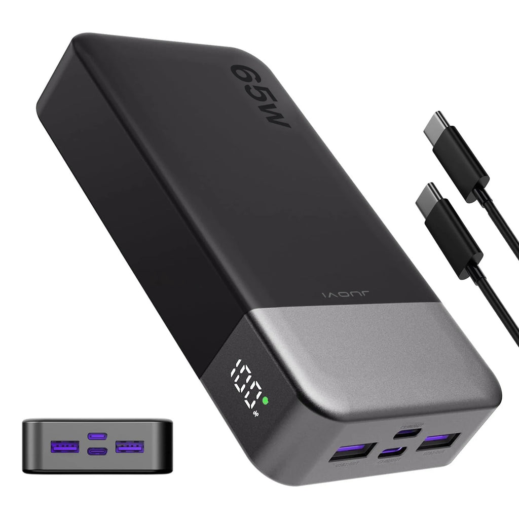 JUOVI Power Bank 65W 20000mAh Laptop Portable Charger PD QC Fast Charging External Battery Pack for MacBook iPad Tablet iPhone