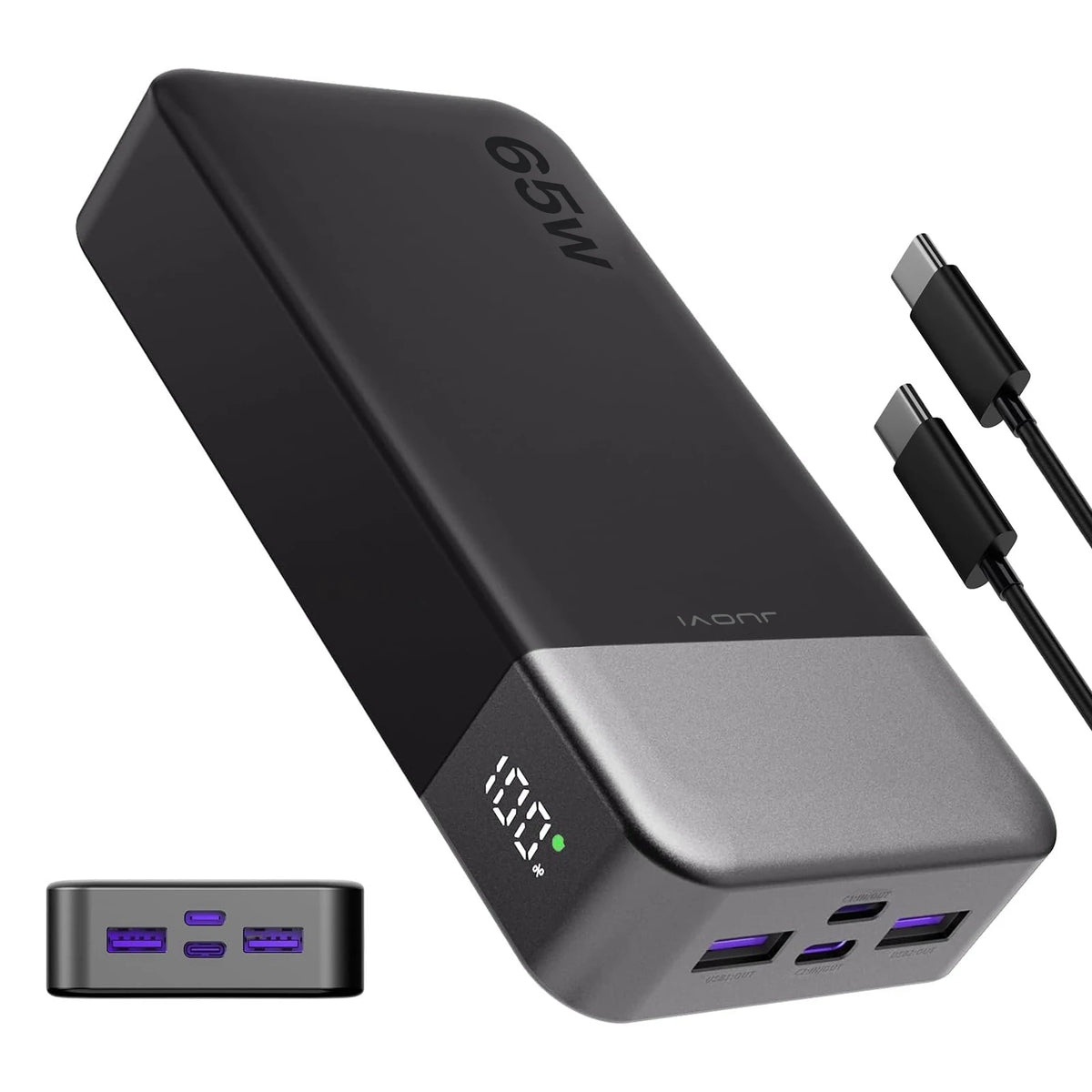 JUOVI Power Bank 65W 20000mAh Laptop Portable Charger PD QC Fast Charging External Battery Pack for MacBook iPad Tablet iPhone