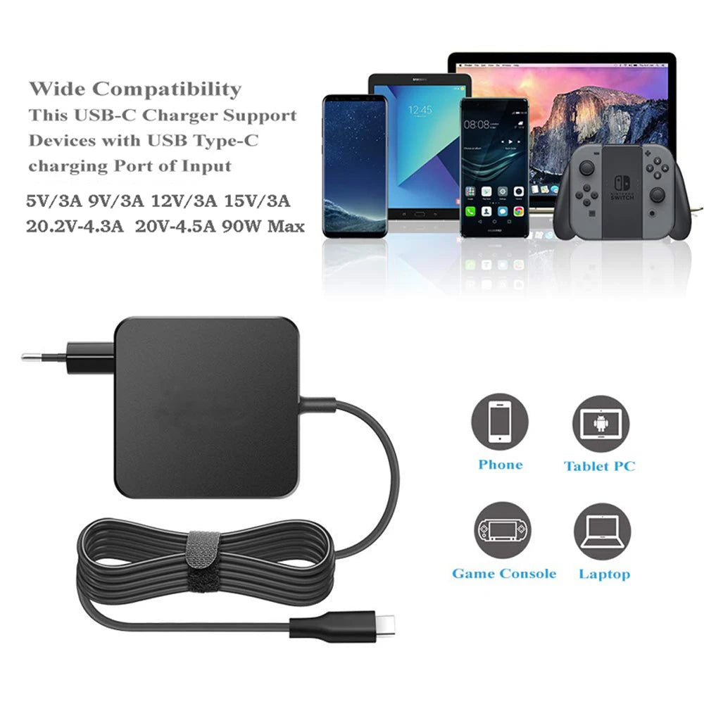 EU Laptop Adapter 90W 87W 61W USB-C Type C 65W Charger Power