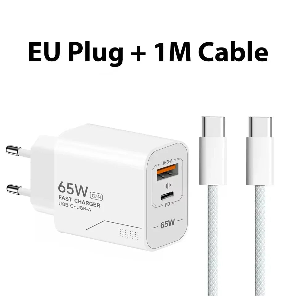Lenovo 65W GaN Fast Charging Phone Charger USB C Charger 2 Port Power Adapter For iPhone Samsung Xiaomi Type C Wall Charger New