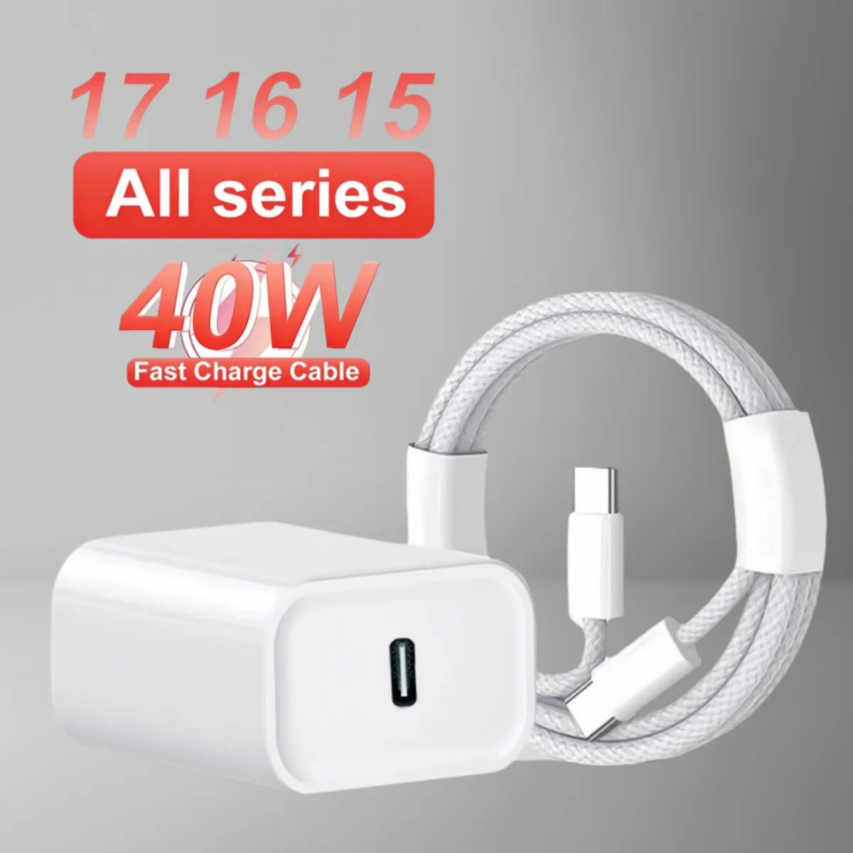 PD 40W Charger USB C Fast Charging Cable For iPhone 17 16 15