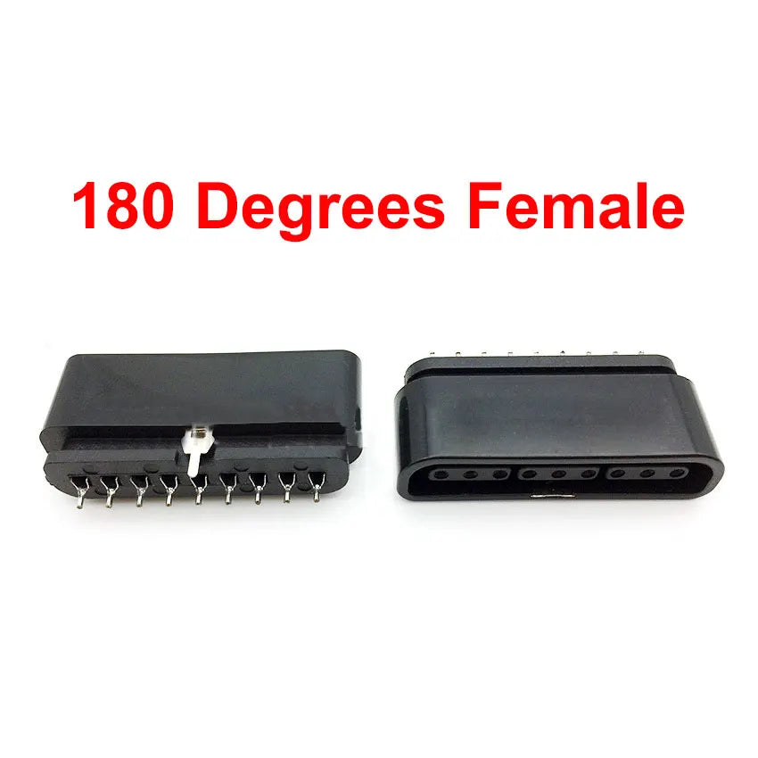 JCD 1 Pieces Replacement 9 Pin 90 180 Degrees Game Controller Interface Male Female Socket Slot Connector for PS2 Console