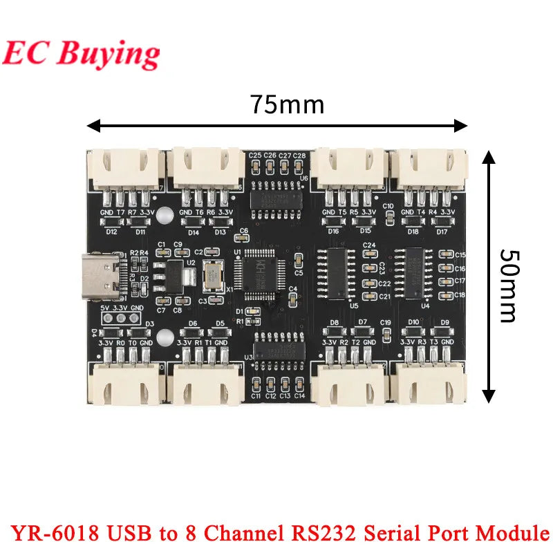 USB to 8 Channels Way TTL RS232 RS-232 Serial Port Module CH348 Multi Ways UART Expansion Board Type-C to 8 TTL Hub PCB YR-6008