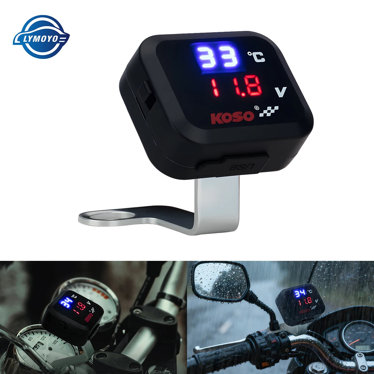 3in1 Mini Water Temperature Gauge Voltmeter Motorcycle Phone