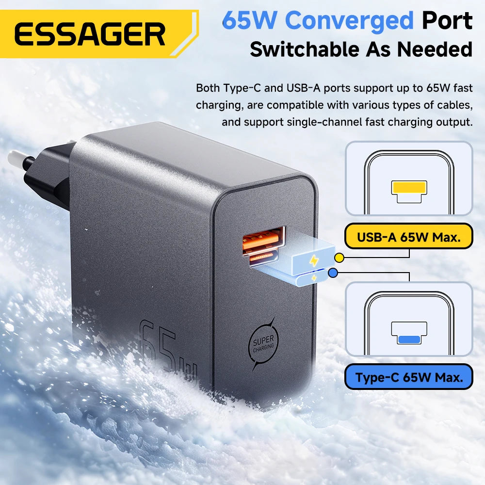 ESSAGER 65W GaN Charger PD3.0 PPS QC4.0 Fully Compatible for