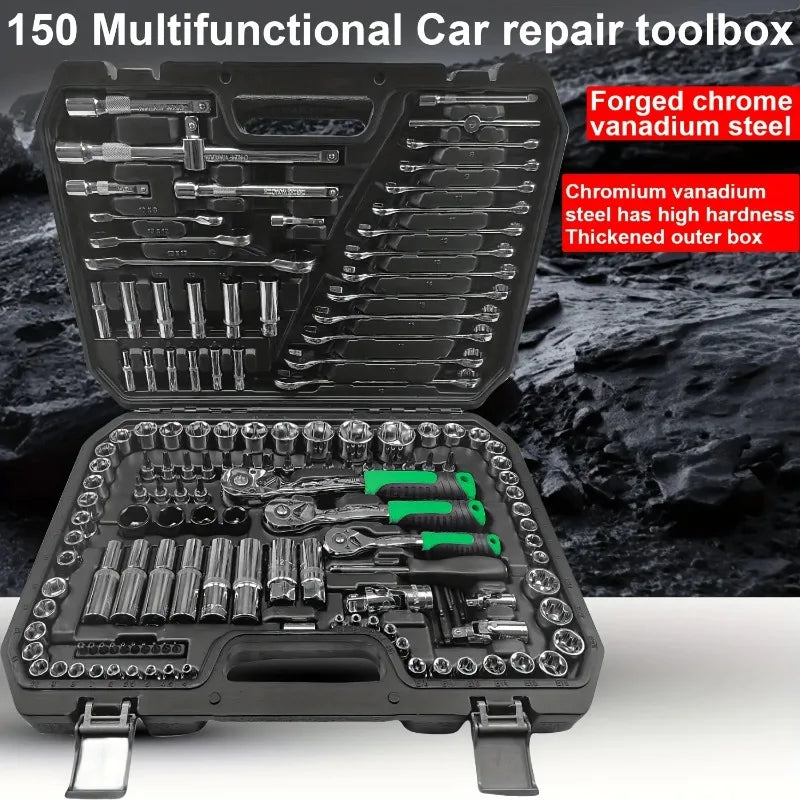 150/46Pcs Premium Heavy Duty CR-V Socket Wrench Ratchet Set 