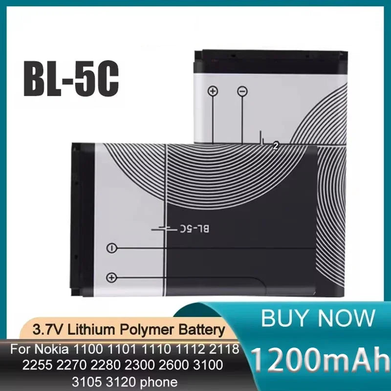 PURFIELD BL-5C 1200mAh Mobile Phone Battery For Nokia BL-5C 