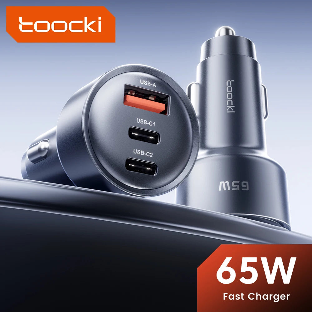Toocki 65W USB C Car Charger 3 Ports Type C Fast Charge PPS 