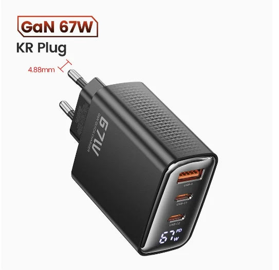67W GaN Digital Display Fast Charger Quick Charge 4.0 3.0 US