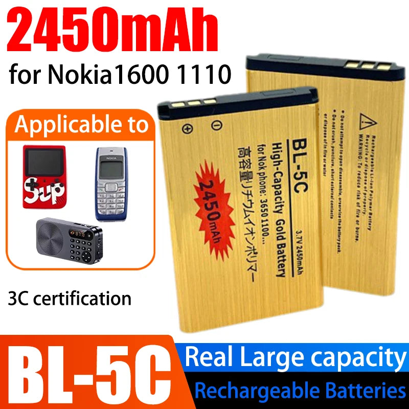 BL-5C Battery for Nokia BL5C 1600 6230 2600 1100 1110 1200 1
