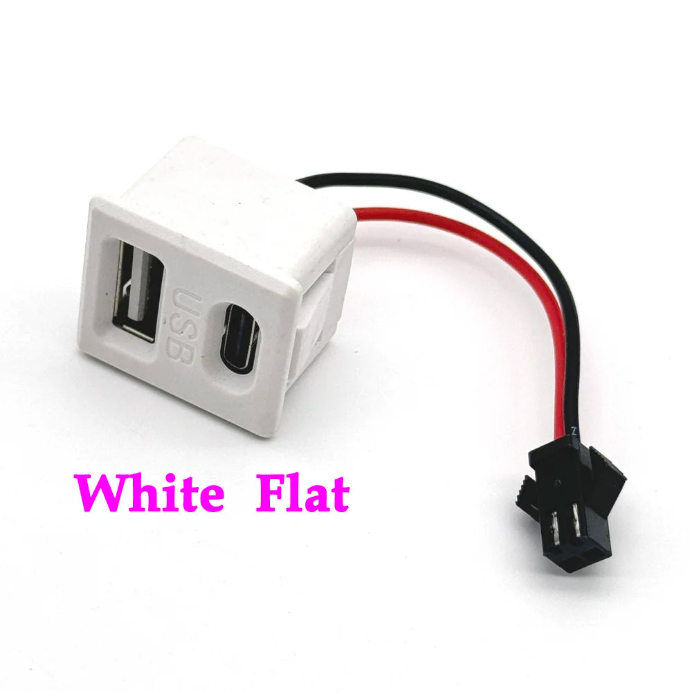 USB Female Base and Type-C Double-Layer Socket USB A Female Lamp Charging Socket Power Socket with Cable Black White Connector