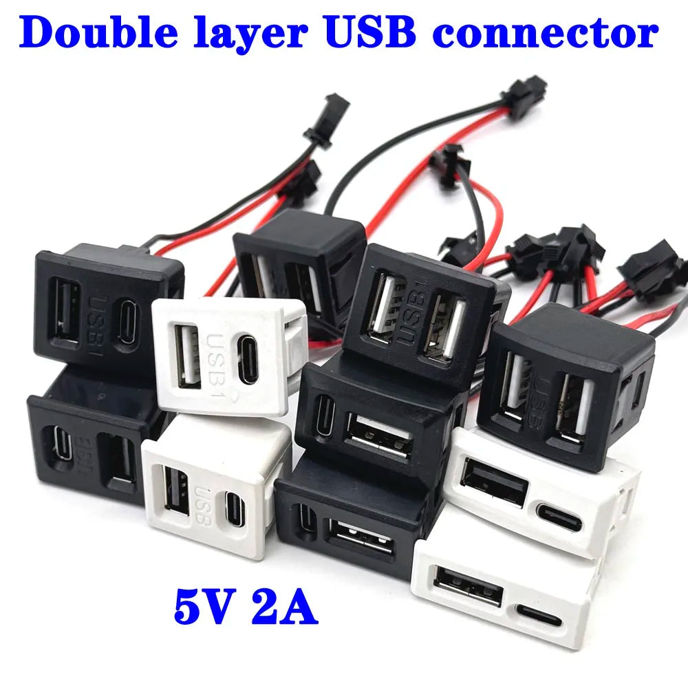 USB Female Base and Type-C Double-Layer Socket USB A Female 