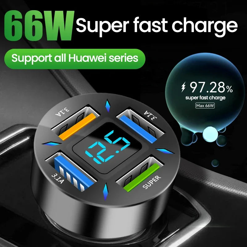PD Quick Car Charger QC3.0 2.4A 4 Ports USB Fast Charging Ca