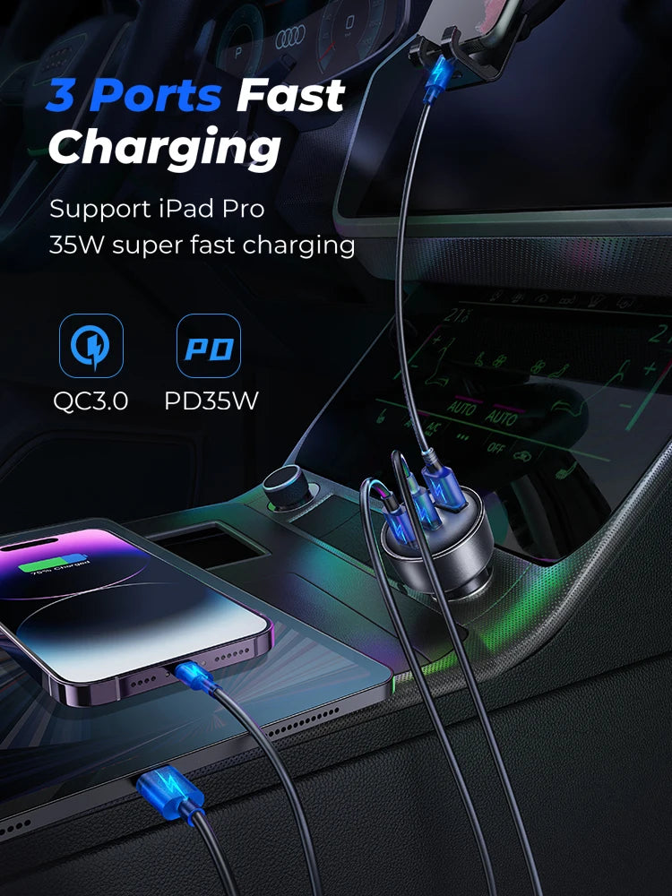 Joyroom 65W USB C Car Charger PD 3.0 QC 3.0 USB Type-C Fast 