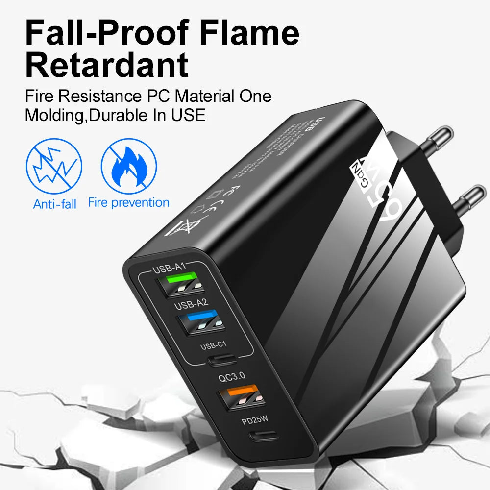 65W GaN USB Charger PD Type C Fast Charging Phone Charger Po