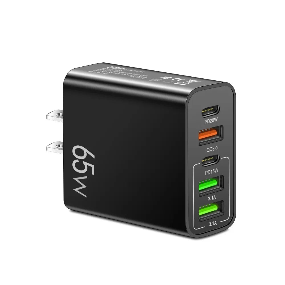 Total 65W Fast Charger PD 20W 5 Ports USB Charger QC 3.0 Phone Adapter For Samsung Xiaomi Huawei Wall Charge Adapter For Phone