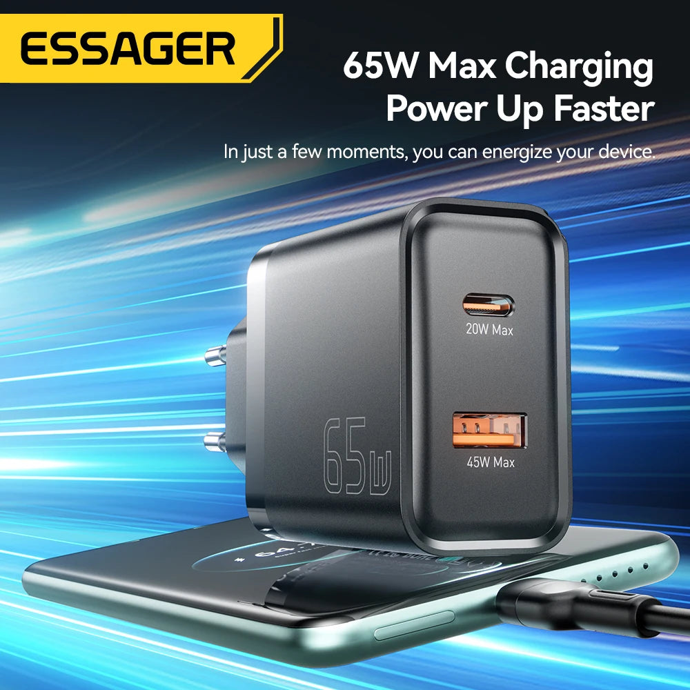 Essager 65W GaN Charger QC 4.0 PD 3.0 Type C USB Charger for