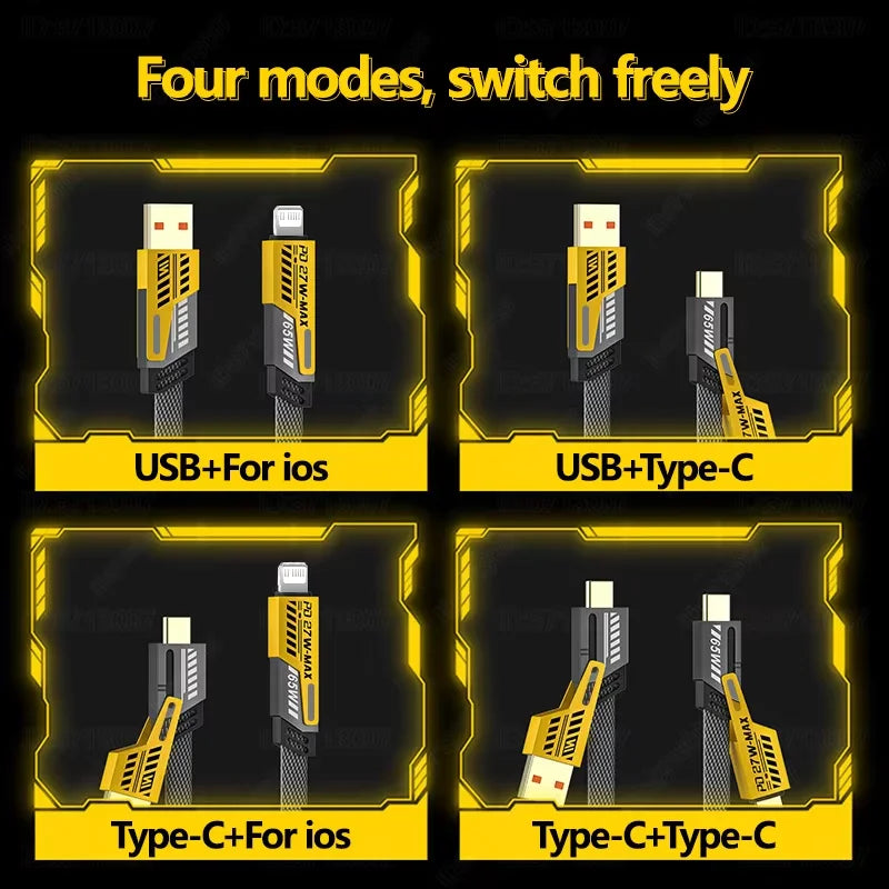 65W Quick Charger Spring USB Cable 4 in 1 Spring Data Cable 