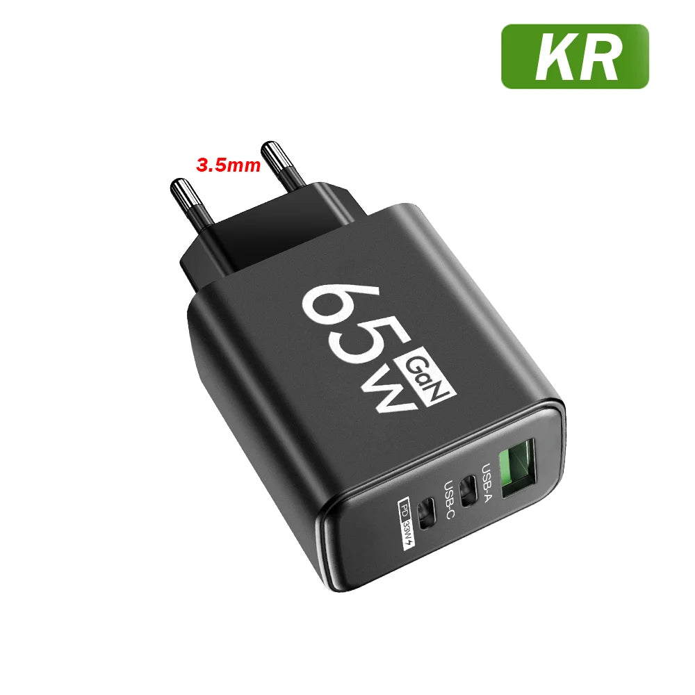 GAN Fast Charging Total 65W USB EU/US/KR Plug PD Fast charging head is suitable for Xiaomi Huawei Samsung mobile phone charger