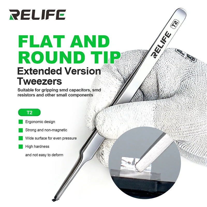 RELIFE T2 Flat and Round Tip Tweezers Extended Version for G
