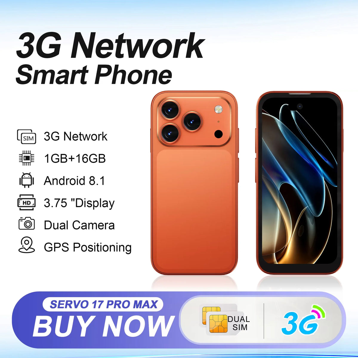 SERVO Mini Smartphone 3.75 HD Display 3G WCDMA Android Dual 