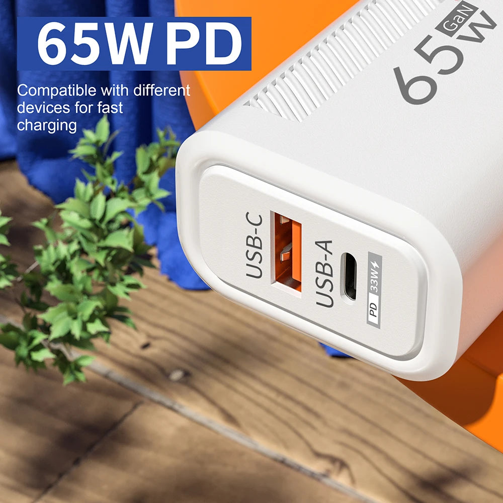 65W GaN Fast Charging USB Type C Charger US EU Plug PD 3.0 Q