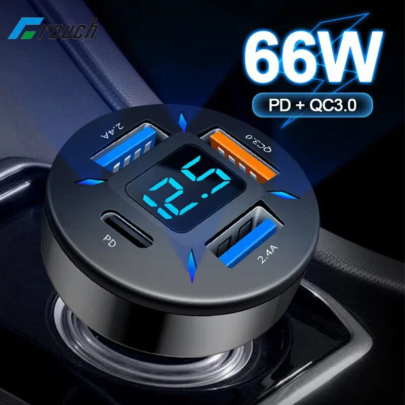 PD Quick Car Charger QC3.0 2.4A 4 Ports USB Fast Charging Ca